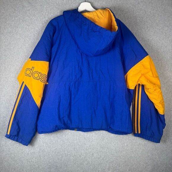 Adidas Mens Size XL Full Zip Front Hooded Jacket Blue Gold Quilted Lining - Picture 7 of 10